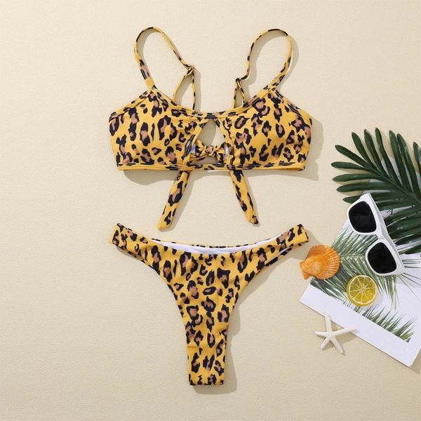 

women's swimwear printed sling bikini set chest hollow swimsuit female low waist thong back lace up bathing suit stroj kapielowy a50, White;black