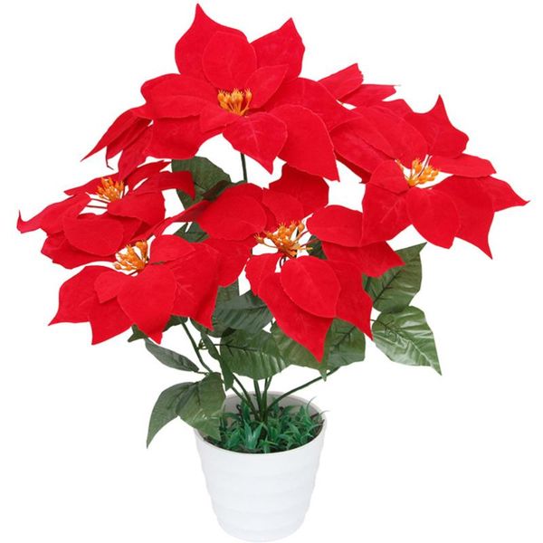 

decorative flowers & wreaths 2pcs simulation red poinsettia bushes christmas bouquets artificial xmas tree ornaments centerpiece for home