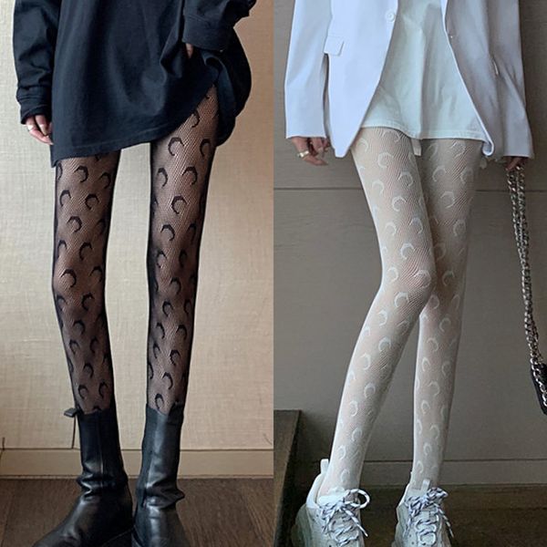 

women black printed moon tights new france fishnet mesh pantyhose print stockings for lady hollow out hosiery fish net x0521, Black;white