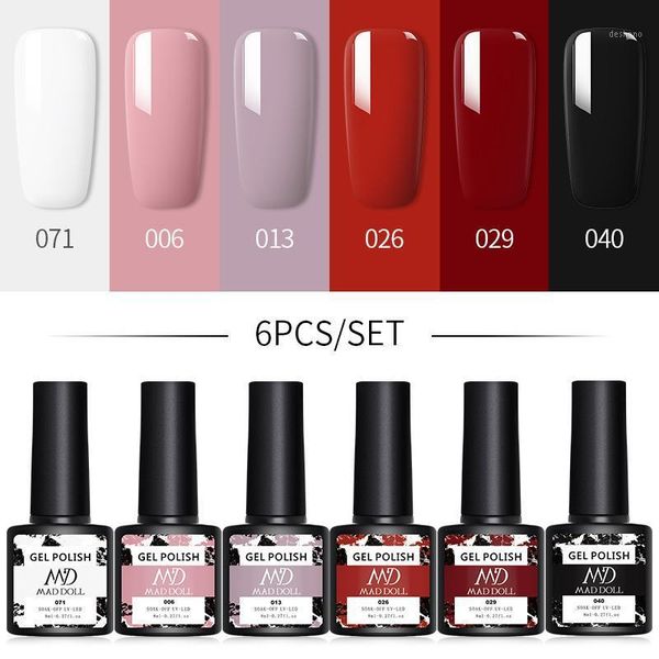 

doll 6pcs set 8ml fall winter series red nude color hybrid varnish soak off uv gel led nail art polish kit for manicure1, Red;pink