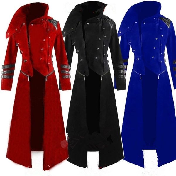

fashion trench coat men's autumn and winter windbreaker stage court gentleman style stand collar splicing slim fitting banquet, Tan;black