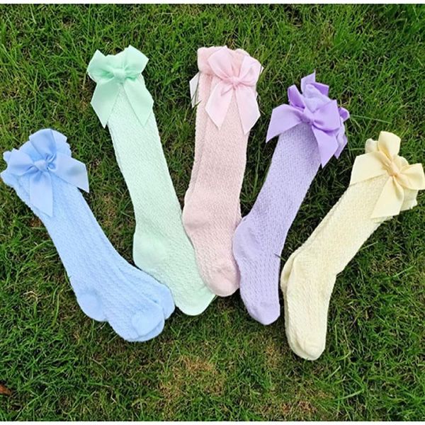 

socks born sock baby girl bowknot middle tube bow knee high long cotton lace comfortable children princess, Pink;yellow
