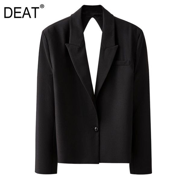 

women's suits & blazers [deat] summer fashion women printed vintage styles notched collar full sleeves backless bandage single button b, White;black