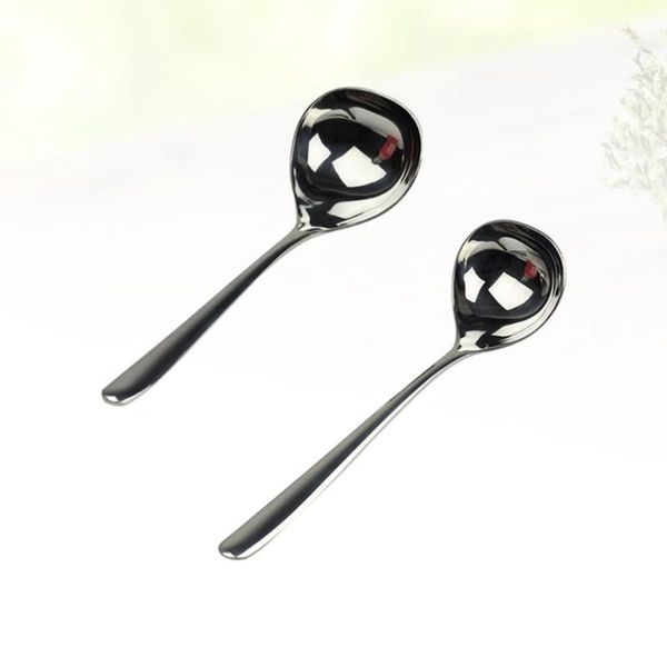 

spoons 2pcs stainless steel soup ladle tableware long and short handle spoon (silver)
