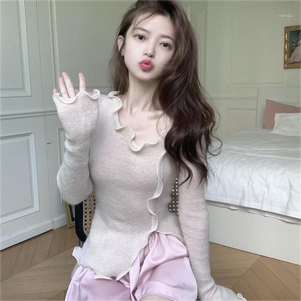 

women's sweaters wooden ear sweater lotus root pink irregular long-sleeved autumn and winter korean style slim slimming casual h1049, White;black