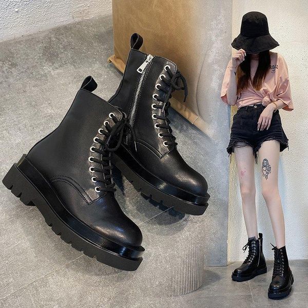 

boots fashion platform shoes women punk black gothic ankle womens wedge lace up motorcycle zapatos mujer