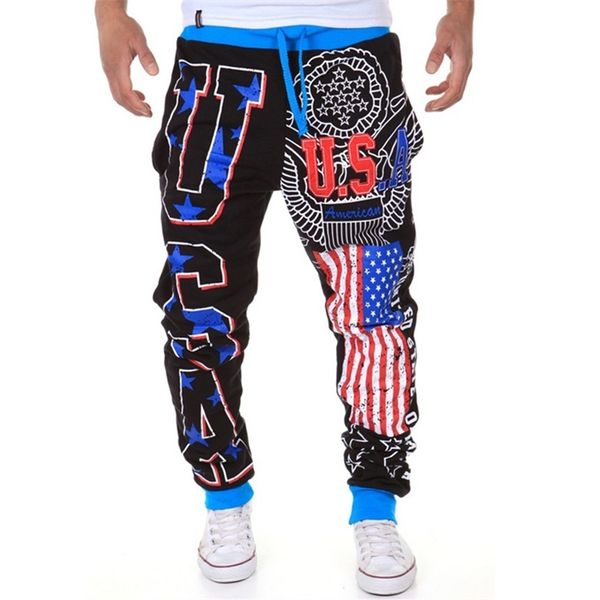 

new us flag usa letter printed casual pants large men's sweatpants, Black