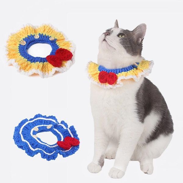 

cat costumes hand-woven wool pet collar collars accessories dog bow knit small cute