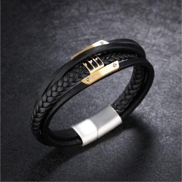 

cuff hand-woven multi-layer men's leather bracelet, White