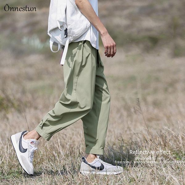 

onnestun men's pants 2021 ice silk summer sport solid color jogger man causal cool breathable men streetwear, Black