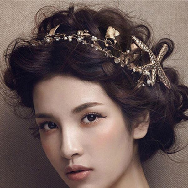 

hair clips & barrettes handmade starfish accessories for the bride fy19030850, Golden;silver