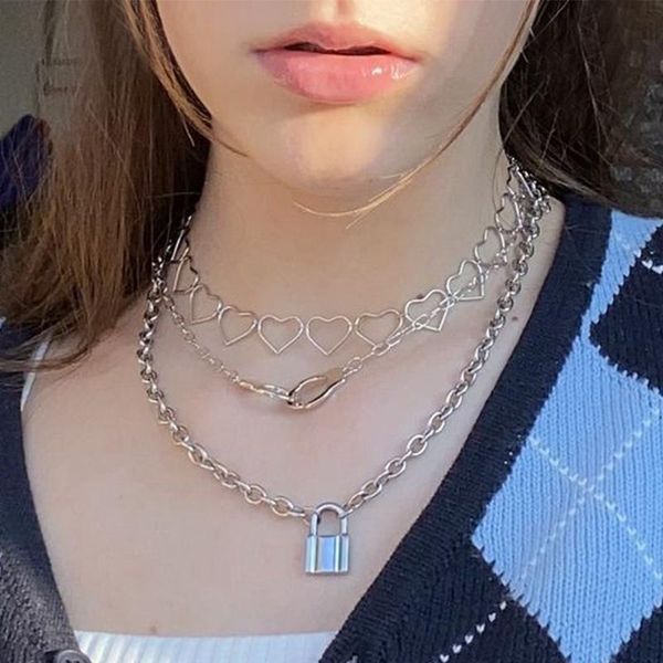 

pcs/set women necklaces set fashion hollow heart clavicle chain handcuff lock silver color necklace birthday gift jewelry pendant