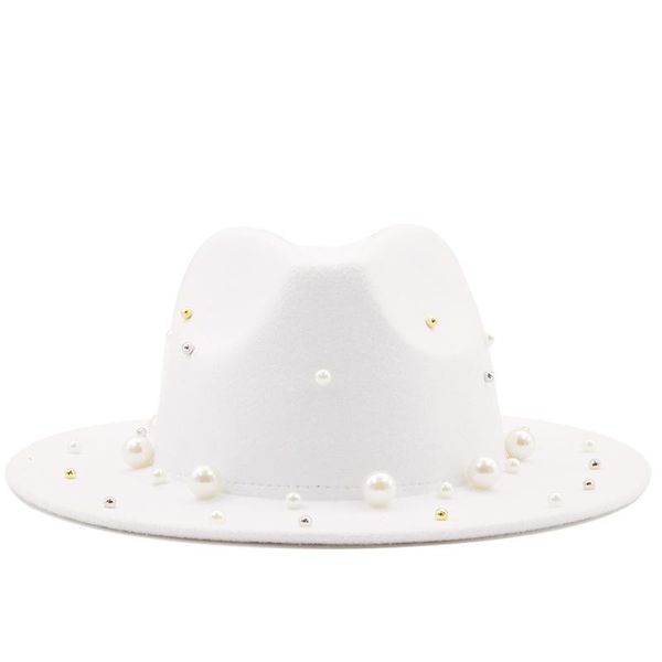 

wide brim hats men women wool fedora hat with big pearl gentleman elegant lady winter autumn panama sombrero jazz cap, Blue;gray