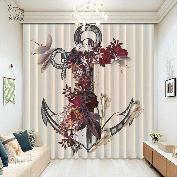 

nautical sea pattern print white anchor curtain french window curtains for cars decoration bar micro shading & drapes
