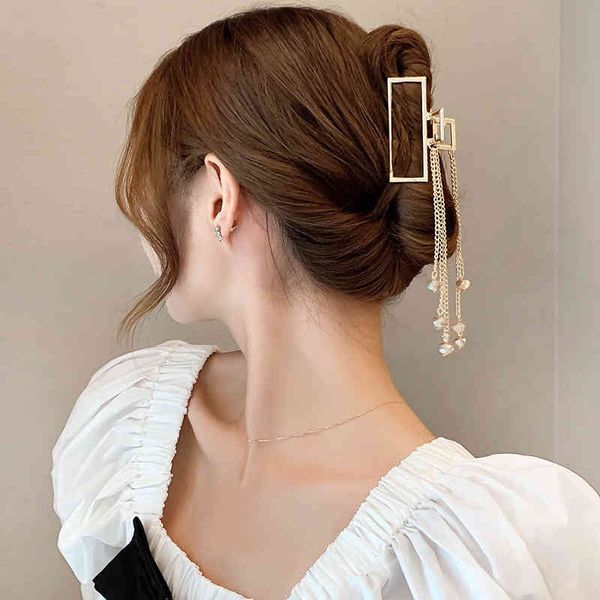 

hair accessories crystal shell pearl tassel large butterfly metal grab clip ball head shark super fairy hairpin temperament, Golden;white