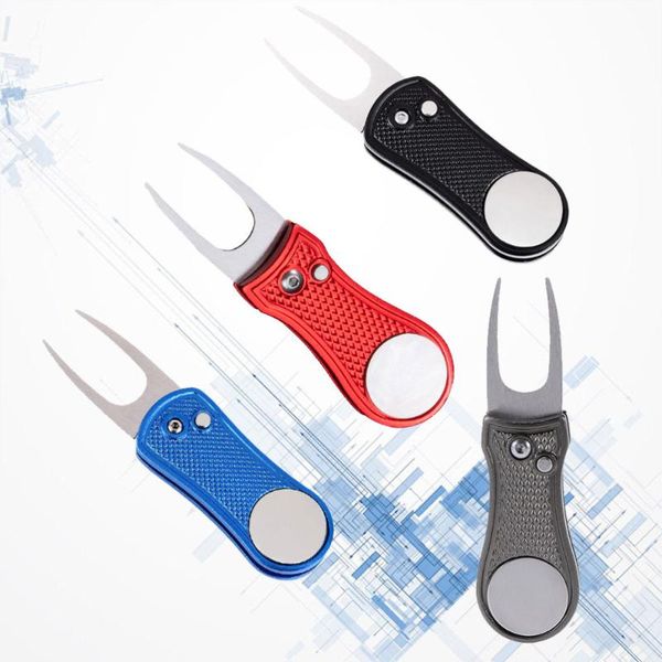 

golf training aids 4pcs foldable aluminium handle divot tool portable repair pitch marker (black + blue gray red)