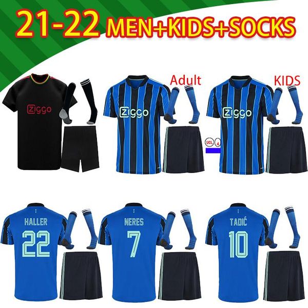 

kids kit 21 22 tadic haller amsterdam away soccer jersey 50th 2021 2022 klaassen antony neres idrissi men ajax jersey full sets socks footba, Black