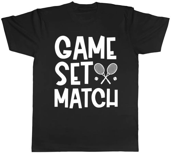 

game set match tennis mens womens ladies t-shirt tee, White;black