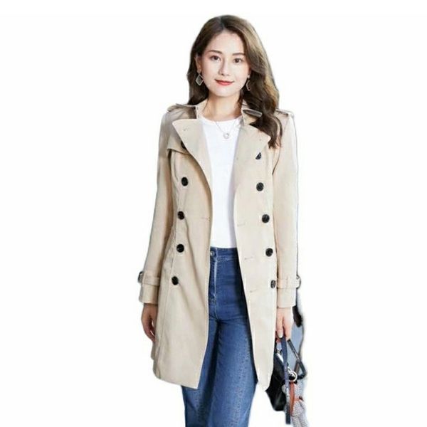 

women's trench coats long classic windbreaker waterproof british high-end english style autumn winter gabadian solid color size coat s5, Tan;black