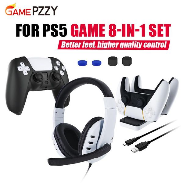 

game controllers & joysticks for ps5 8-in-1 set headphone gamepad charger handle silicone case charging cable rocker cap