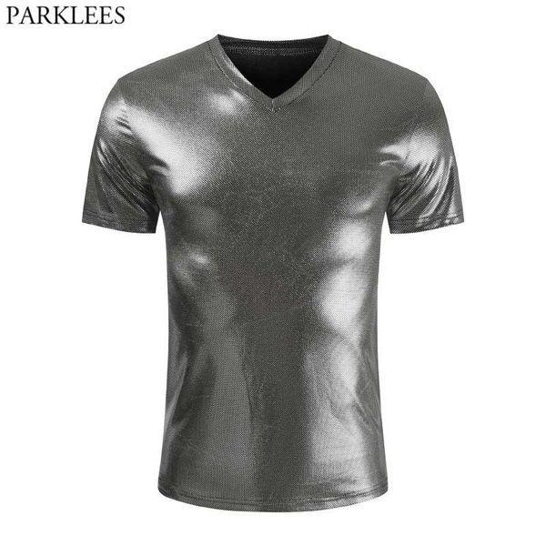 

sllver metallic glitter tshirt men halloween costume mens tshirs homme stage performance t shirt male 3xl 210522, White;black