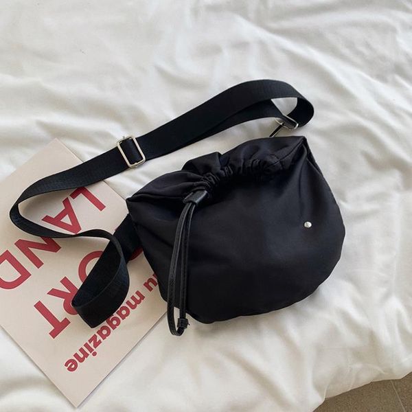 

black square women's bag drawstring thick strap soft shoulder messenger bags