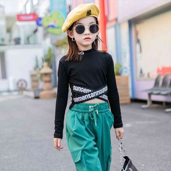

kids girls short tight t shirt fashion long sleeve black autumn teenage cool outfit 8 10 12 years, Blue