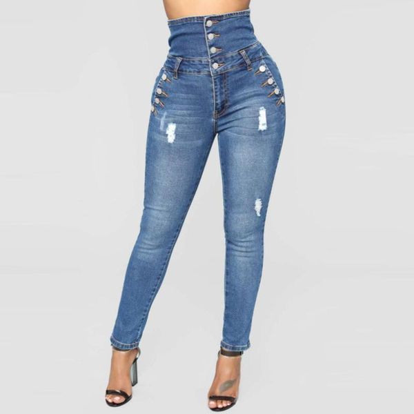 

women's pants & capris high waist blue women denim spring african fashion pencil trousers 2021 summer plus size hole jeans style, Black;white