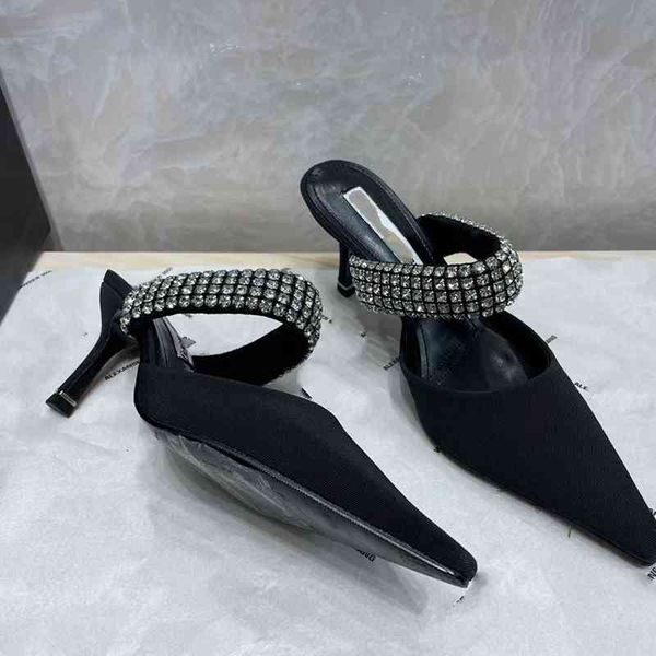 

pump mules women designer sandals high heel nubuck leather one strip with rock ship diamond studs luxury womens casual dress shoes orange, Black