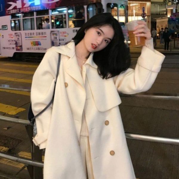 

women's wool & blends women coats female long elegant single breasted ladies slim autumn outwear all-match overcoats a347, Black