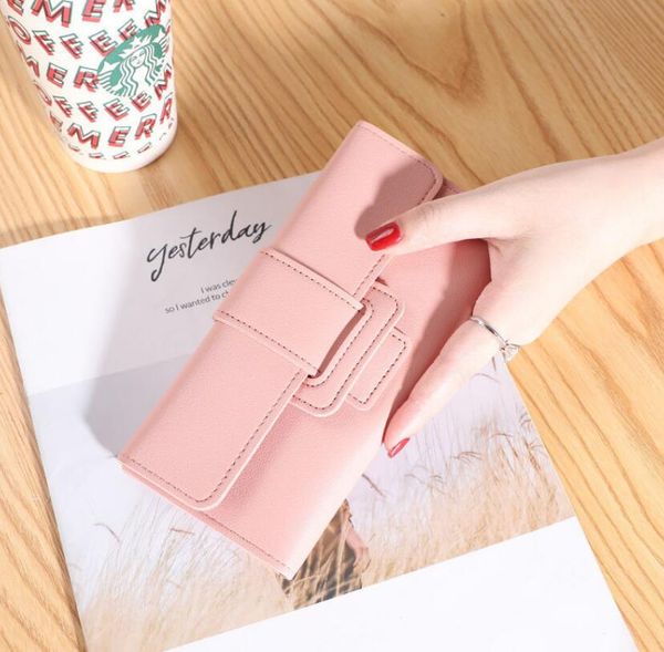 

classic women's long wallets simple ultra-thin large-capacity ladies fashion multi-card coin purse buckle card bag brand designer femal, Red;black