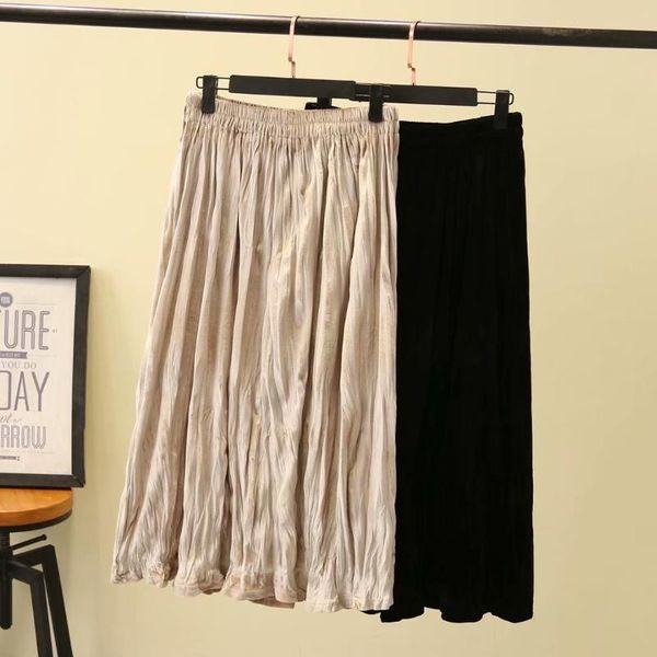 

skirts 2021 spring women pleuche pleated skirt ladies slim casual plus size bottoms female long h7-6075, Black