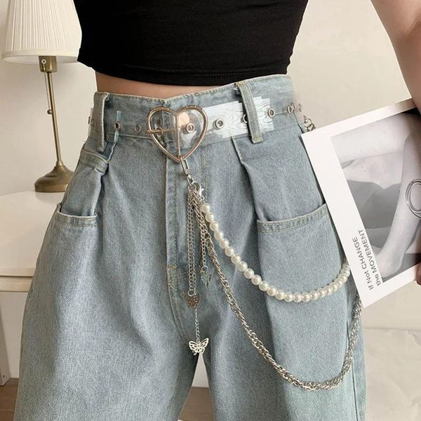 

belts women's belt punk chain butterfly rivet pin buckle waist line resin pvc pants jeans transparent, Black;brown