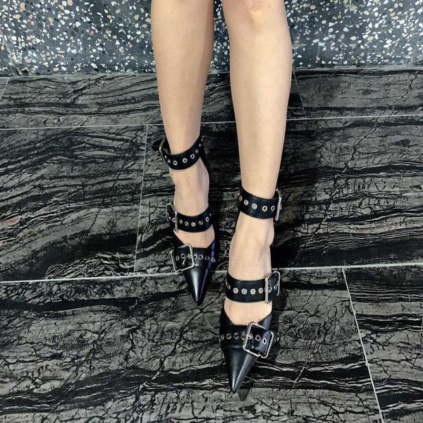 

summer sandals nightclub shoes female pointed high heels stiletto metal buckle roman sexy, Black