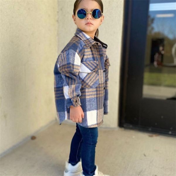 

fashion baby girl boy plaid shirt jacket child thick wool loose outfit winter spring autumn casual clothes 1-8y 220222, White;black
