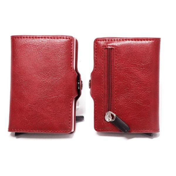 

card holders anti rfid id holder men business wallet male purse pu leather cardholder single aluminum box, Brown;gray