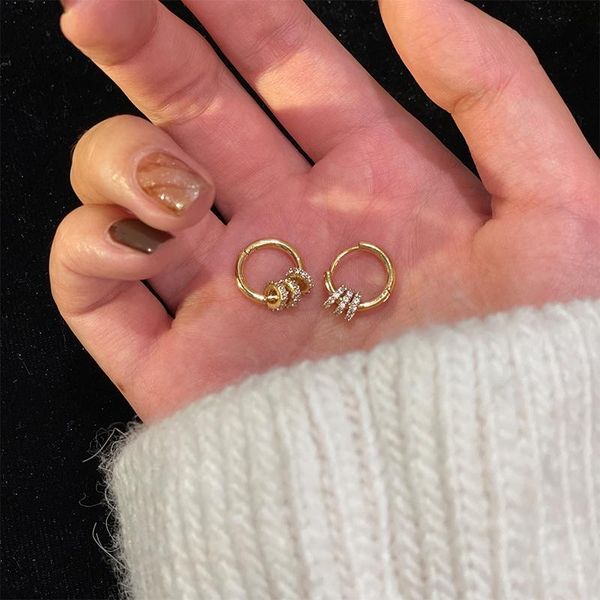 

korea fashion jewelry 14k real gold plated zircon simple round hoop earrings exquisite small girl's gift women earring & huggie, Golden;silver