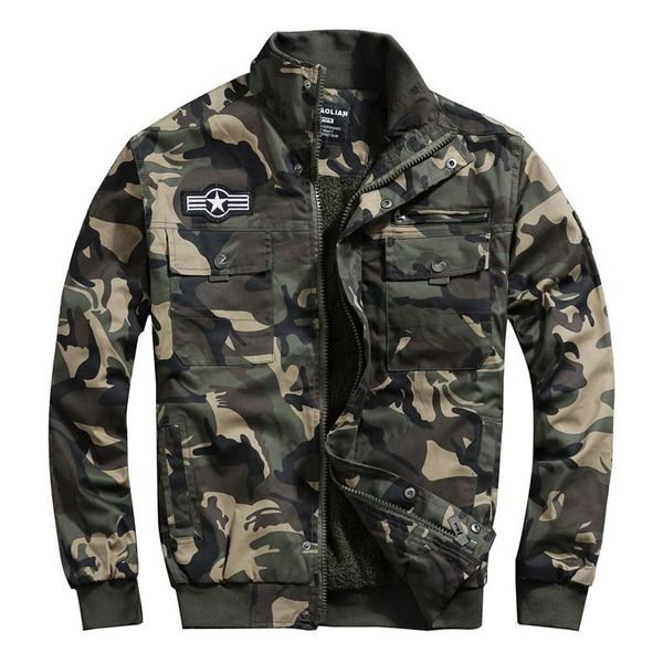 

men's jackets winter fleece lined thick camouflage cargo military tactical outerwear multi-pocket cotton wear-resistant workwear, Black;brown