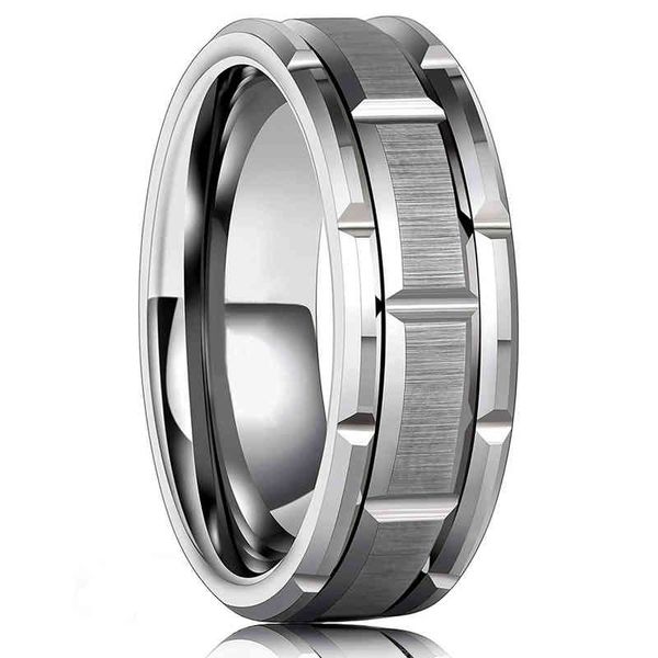

modern men 8mm stainless steel ring silver color brushed double groove pattern men's wedding party jewelry for women gift
