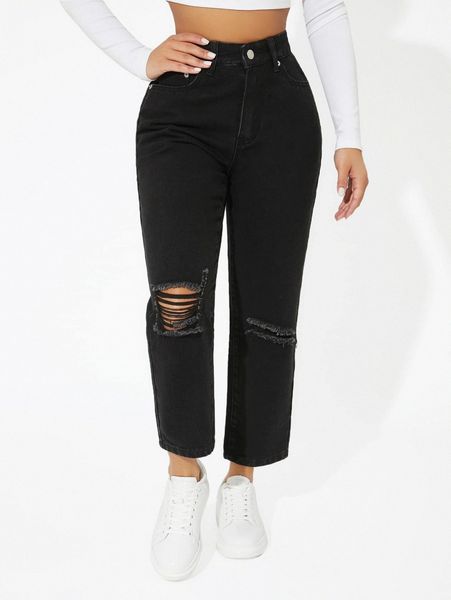 

petite high waist ripped jeans g8mb#, Blue