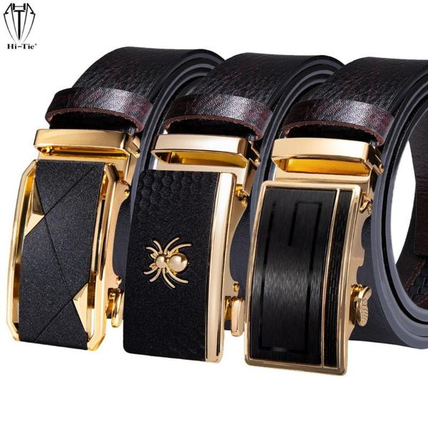 

belts brown genuine cowskin leather for men gold black automatic buckles ratchet mens waistband dress jeans adjustable gift, Black;brown