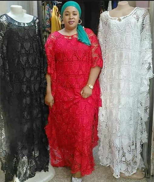 

style classic african women dashiki water-soluble lace loose long dress + inwardly size bust 128cm length 150cm1, Red