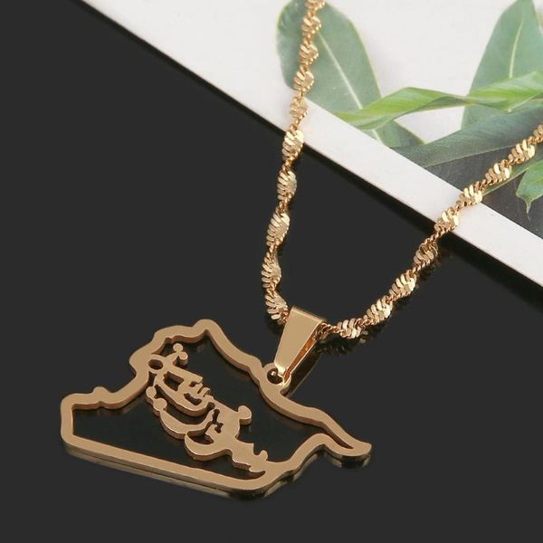 

pendant necklaces stainless steel gold color syria map outline chain jewelry, Silver