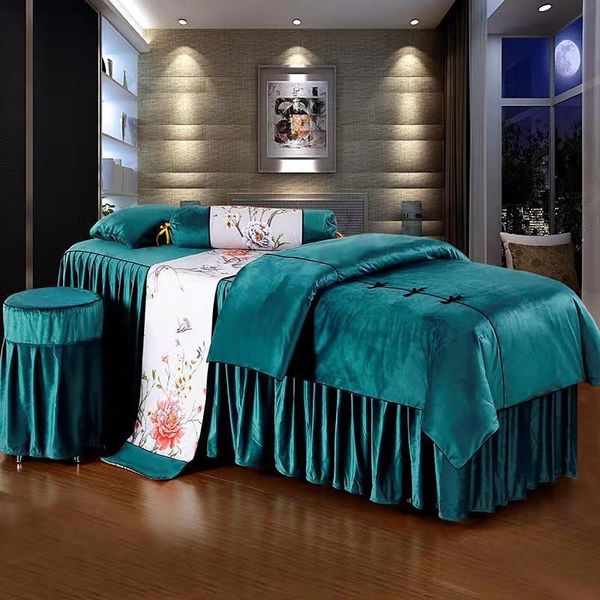 

bedding sets luxury 4pcs for beauty salon massage spa use velvet duvet cover bed skirt quilt sheet linen