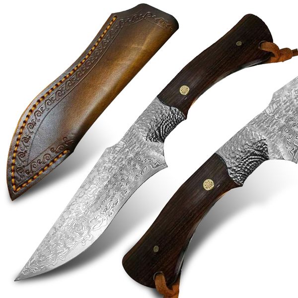 

hunting knife fixed blade damascus vg10 steel outdoor survival knife camping tactical combat knives multi-purpose edc tool fishing self-defe