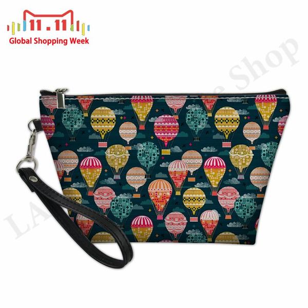 

cosmetic bag retro vintage air balloons flying machines printed women makeup bags female cosmetics portable travel pouch & cases
