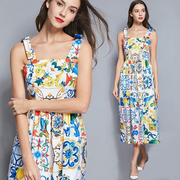 

casual dresses summer beach sun dress long straps tie kawaii colorful print one piece sleeveless robe longue vestido largo, Black;gray