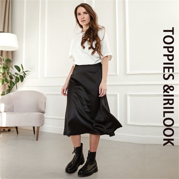 

ies imitation silk skirts for woman high waist a line jupe female black midi length 210621