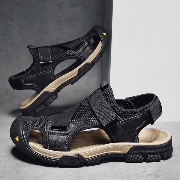 

fashion summer women mens sandals black beige mesh leather sandy beach sandal men shoes code: 93-1801 2021 fashion sandals top
