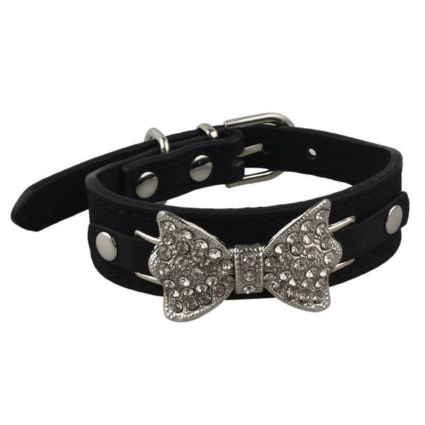 

dog collars & leashes pu rhinestone necklace bling black s: 37*2.5 cm